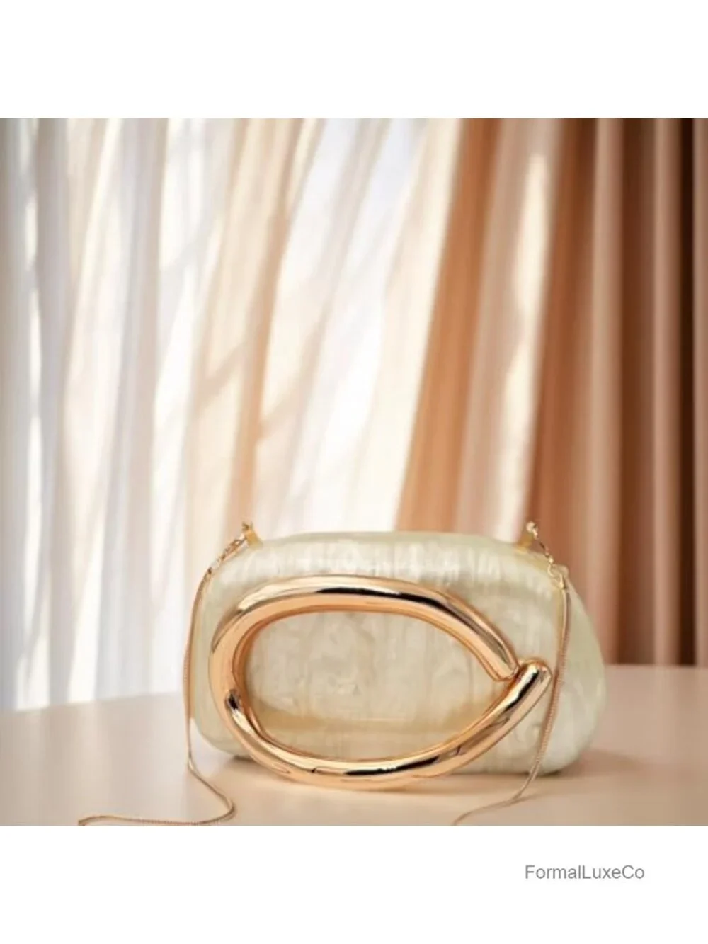 Acrylic Clutch Purse with Metal Handle Evening Bag Detachable Chain